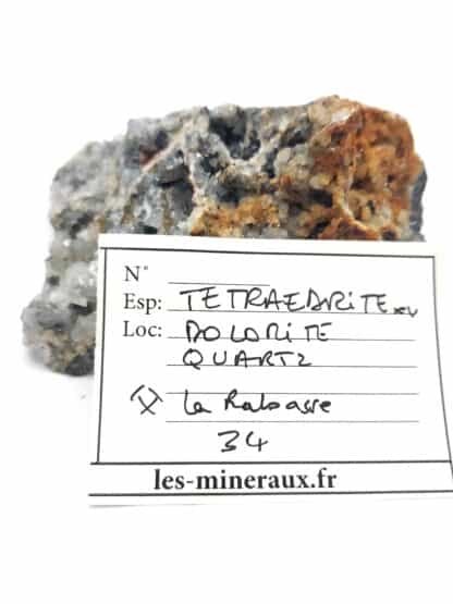 Tétraédrite, Quartz, Dolomite, mine de la Rabasse, Hérault.