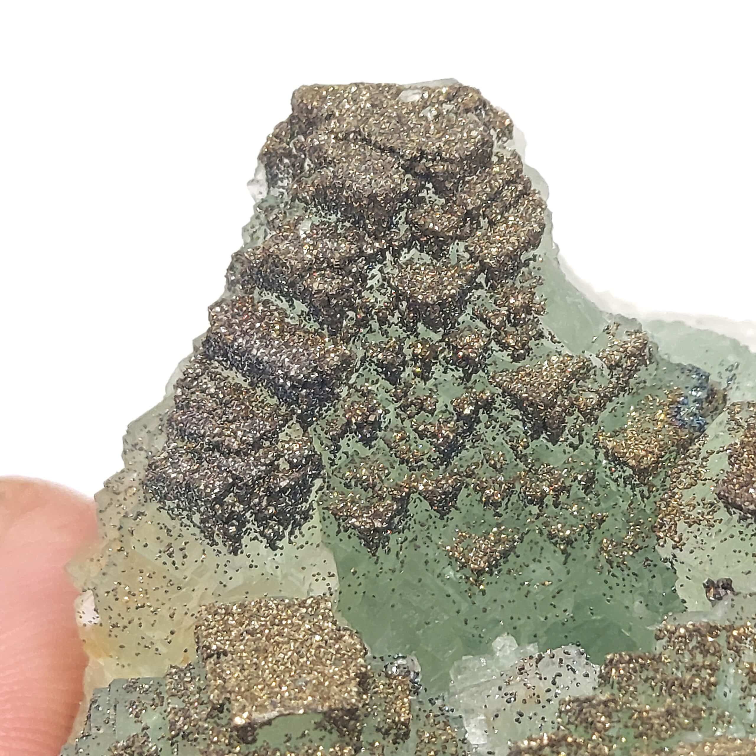 Fluorite verte et pyrite, Hunan, Chine.