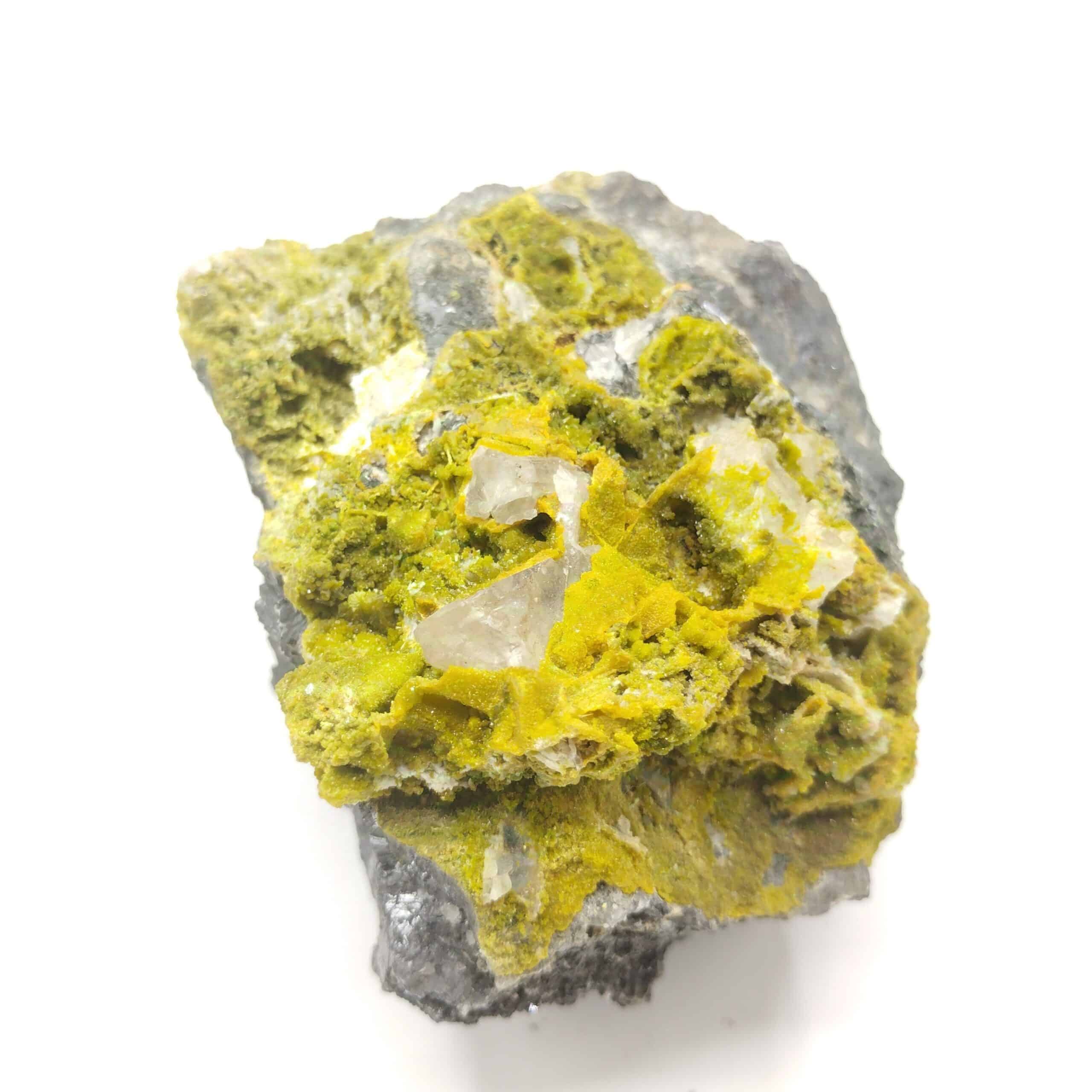 Pyromorphite & Cérusite sur Galène, L’Argentolle, Saône-et-Loire.